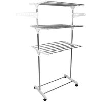 Skecten Tendedero tipo torre, 3 Niveles Tendederos Plegables Vertical con Ruedas,Blanco