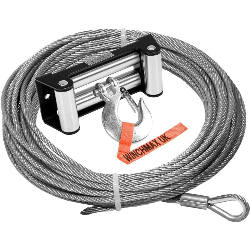 Wire Rope 26m X 10mm, Hole Fix. Black Roller Fairlead. 3/8 Inch Clevis