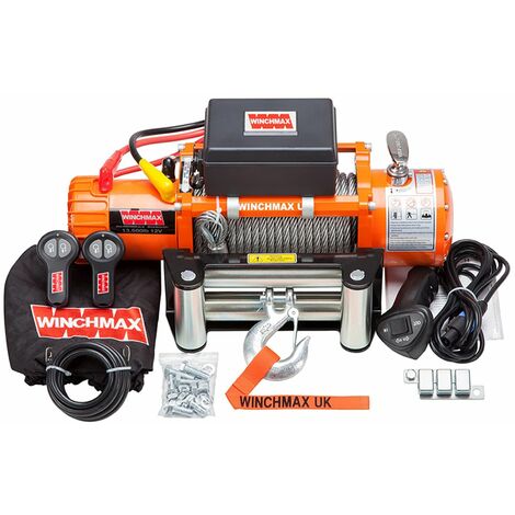 13,500lb (6,123kg) Original Orange 12v Electric Winch. 26m x 9.5mm Steel Rope. Twin Wireless Remote Controls. (1/5)