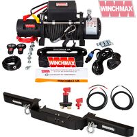 WINCHMAX 13,500lb / 6,123kg 12v Winch, Land Rover Defender DRL Winch Bumper, Armourline rope, Wiring Kit & Isolator