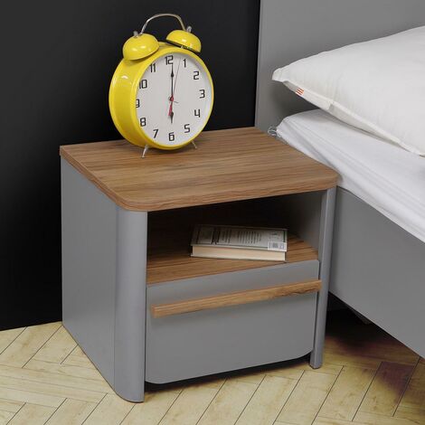 Bedside Table Cabinet 1 Drawer with Shelf Grey Bedroom Furniture