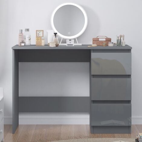 FWStyle Dressing Table Grey Gloss 3 Drawers with Matt Frame
