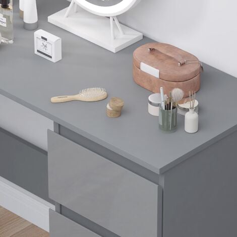 FWStyle Dressing Table Grey Gloss 3 Drawers with Matt Frame