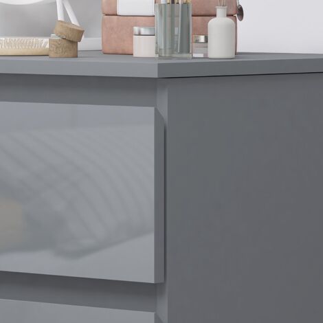 FWStyle Dressing Table Grey Gloss 3 Drawers with Matt Frame
