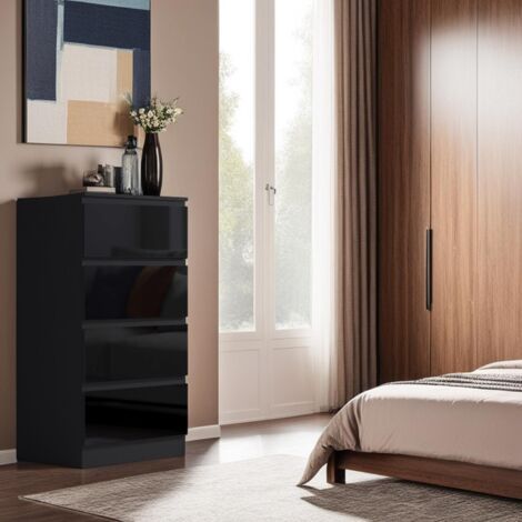 FWStyle 4 Drawer Chest Of Drawers Black Gloss Bedroom Furniture
