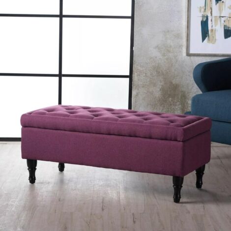 Upholstered Ottoman Storage Bench Dark Fuchsia Padded Buttoned Seat
