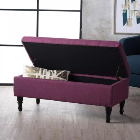 Upholstered Ottoman Storage Bench Dark Fuchsia Padded Buttoned Seat