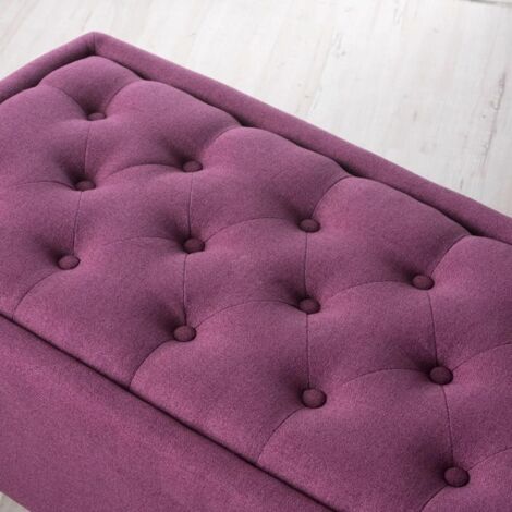 Upholstered Ottoman Storage Bench Dark Fuchsia Padded Buttoned Seat