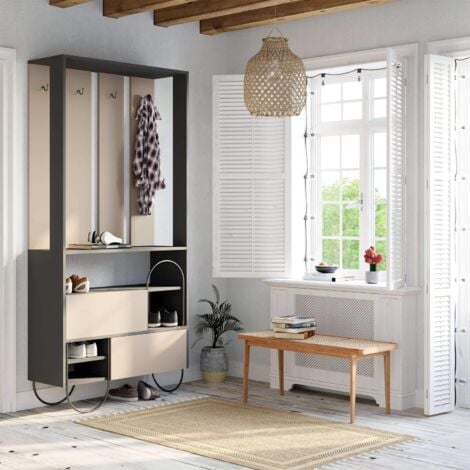 FWStyle Modern Hallway Storage Unit Coat Stand Anthracite Grey & Mocha