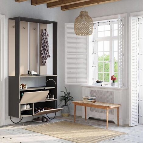 FWStyle Modern Hallway Storage Unit Coat Stand Anthracite Grey & Mocha
