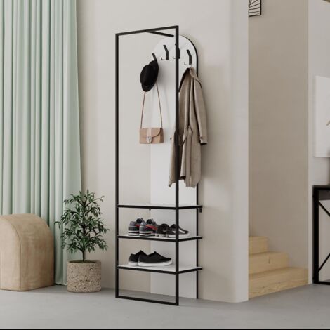 FWStyle Hallway Furniture Shoe Storage Unit Coat Rack White Tall