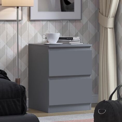 FWStyle 2 Drawer Dark Grey Bedside Table Nightstand