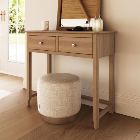Solid Natural Oak 2 Drawer Dressing Table Large Bedroom Furniture Modern