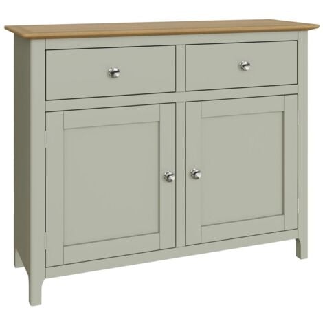 Oak Veneer Sideboard Sage Green 2 Doors 2 Drawers Storage Cabinet