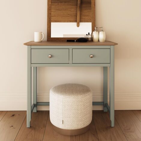 Solid Oak 2 Drawer Sage Green Dressing Table Large Bedroom Furniture Modern