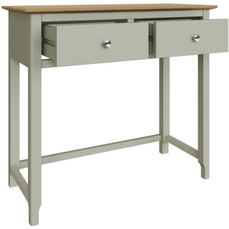 Solid Oak 2 Drawer Sage Green Dressing Table Large Bedroom Furniture Modern