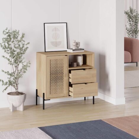 1 Door 2 Drawer Storage Cabinet - Sapphire Oak Finish with Black Metal Frame Height: 80 cm x Width: 100 cm x Depth: 39.6 cm
