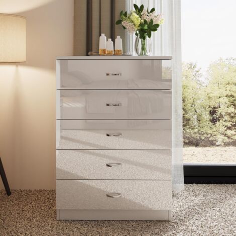 FWStyle 5 Drawer Chest Of Drawers High Gloss White