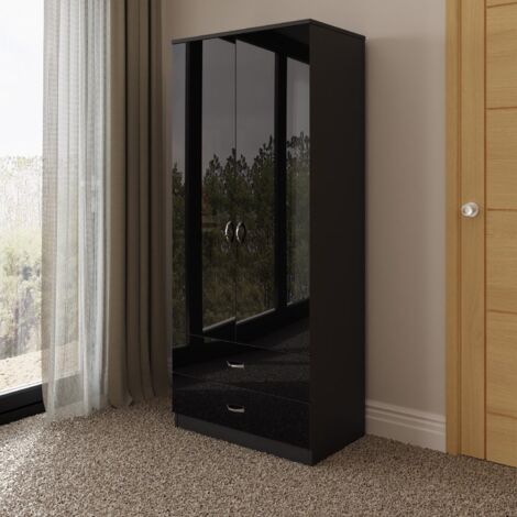 FWStyle 2 Door 2 Drawer Combination Wardrobe Large Gloss Black
