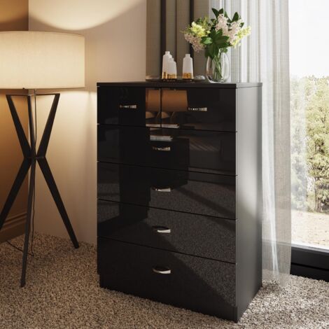 FWStyle High Gloss Black 6 Drawer Chest Of Drawers