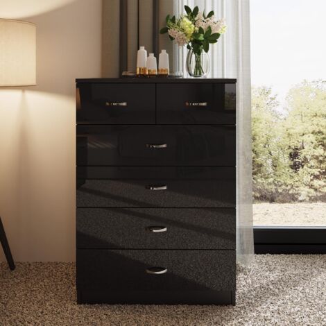 FWStyle High Gloss Black 6 Drawer Chest Of Drawers