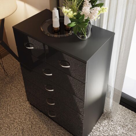 FWStyle High Gloss Black 6 Drawer Chest Of Drawers