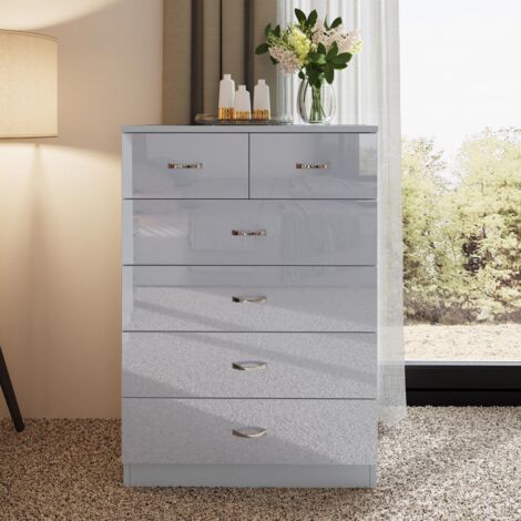 FWStyle 6 Drawer Chest Of Drawers High Gloss Grey