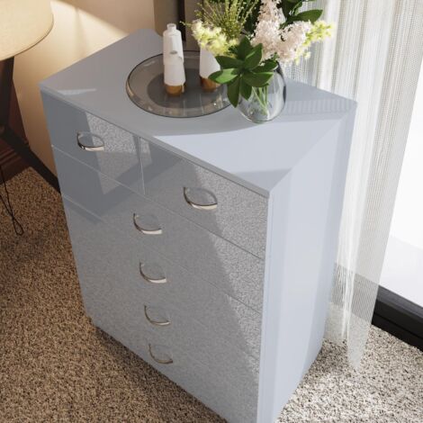 FWStyle 6 Drawer Chest Of Drawers High Gloss Grey