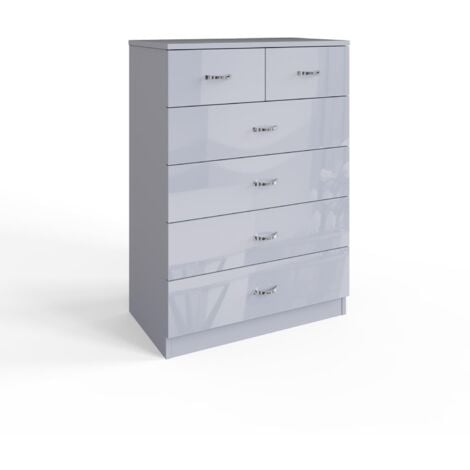 FWStyle 6 Drawer Chest Of Drawers High Gloss Grey