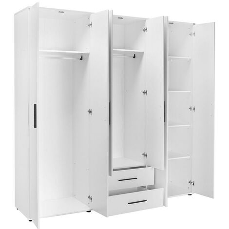 FWStyle Matt White 6 Door Tall Combination Wardrobe with 2 drawers 8 ...