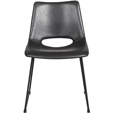 Pair Faux Leather Dining Chairs Padded Seat Kitchen Chair Set Metal Legs - Black
