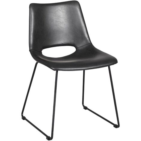 Pair Faux Leather Dining Chairs Padded Seat Kitchen Chair Set Metal Legs - Black