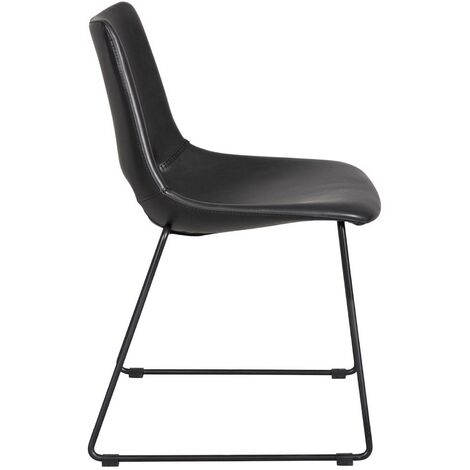 Pair Faux Leather Dining Chairs Padded Seat Kitchen Chair Set Metal Legs - Black