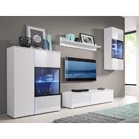 Harlow Modern Designer White Gloss TV Unit & Shelf + LED
