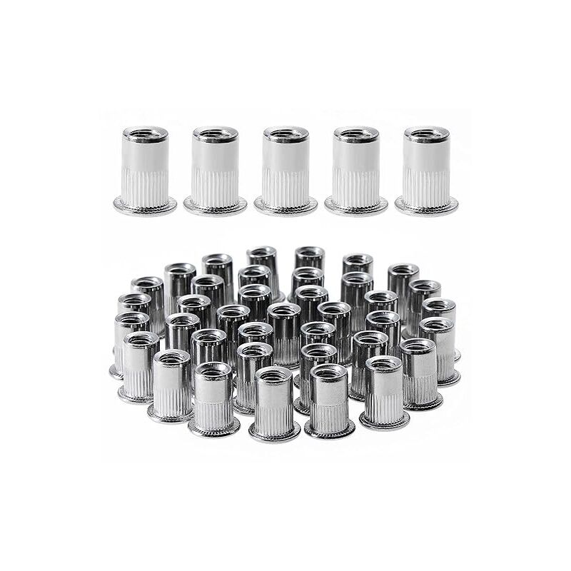 GROOFOO 100 Pcs M3×10 Écrou À Rivet Fileté À Tête Plate,Écrous À Riveter  Fileter En Acier Inoxydable,Assortiment Inserts Filetés Pour Metal Plastique(Argent  8mm×10mm)