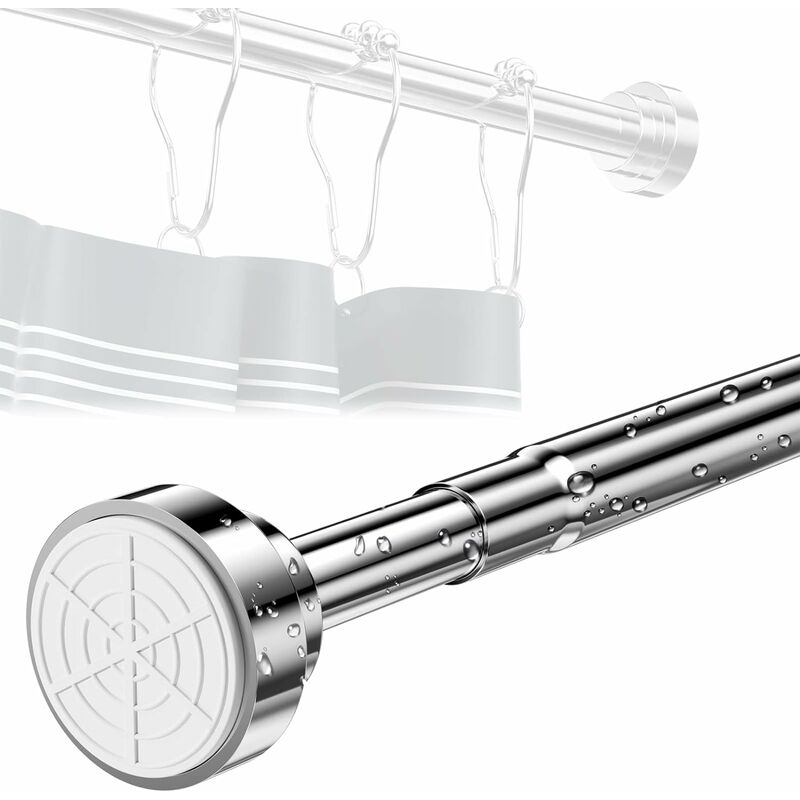 Tringle à Rideau en Acier Inoxydable Tringle Extensible sans Percage  Imperméable Antidérapante Tringle Rideau de Douche Salon Vêtements Diamètre  25mm (Argenté, 70-120CM)