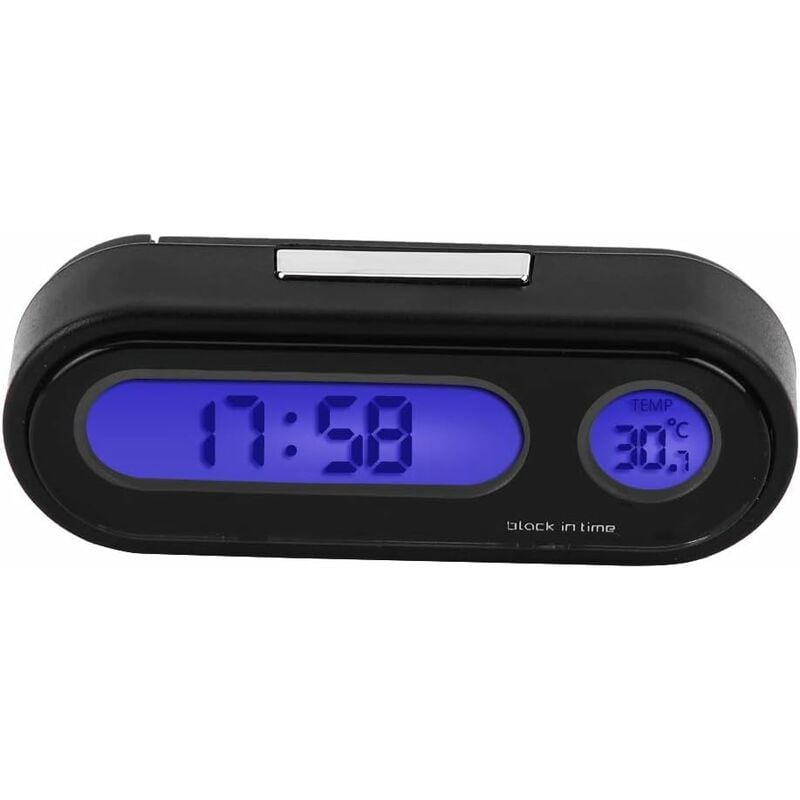 Horloge lumineuse à LED électronique haute précision de voiture 3 en 1 +  thermomètre + voltmètre (bleu)