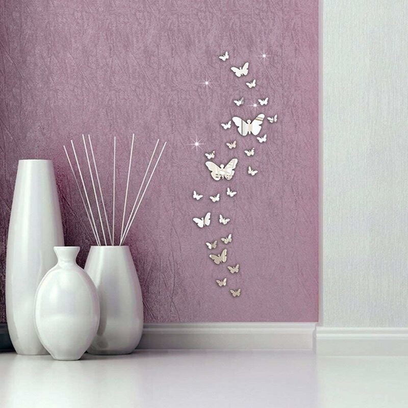 48 Pices Papillon Miroir Bricolage Combins Stickers Muraux Papillons 3d  Dcoration De La Maison