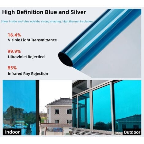 Film Miroir Fenêtre sans Tain (40200cm,Bleu) Anti Chaleur Anti-Regard  Contrôle de la Température Protection