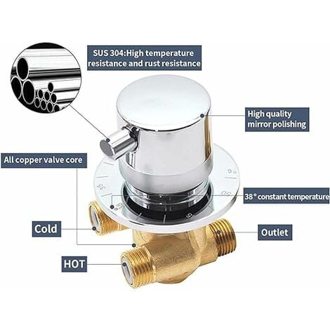 Vanne de mélange thermostatique en laiton G1/2in, robinet à 3 voies,  conception légère et anti-brûlure, vanne de contrôle de mélangeur de  température