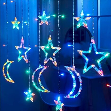 Rideau lumineux LED pour fenêtre - Guirlande lumineuse - éclairage de Noël - Guirlande lumineuse LED - Rideau étoilé - Guirlande lumineuse LED GROOFOO (Couleur)