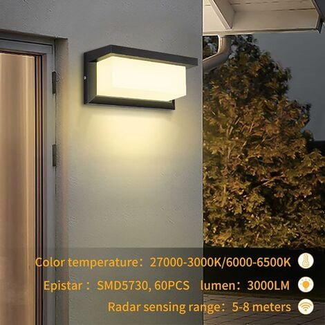 Applique Murale LED 18W capteur LED IP65 éclairage extérieur avec détecteur  de mouvement patios jardins blanc chaud