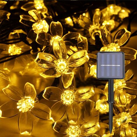 Guirlande lumineuse solaire imperméable à LED, fleurs de cerisier, pour  arbre de noël, jardin, clôture, cour, printemps