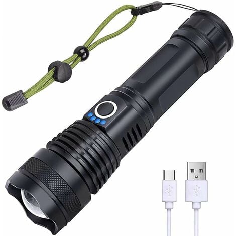 Lampe de poche LED rechargeable par USB, mini lampe de poche super légère,  zoom 3 modes de mise au point réglable, lampe de poche pour le sport,  l'extérieur, la randonnée, la pêche