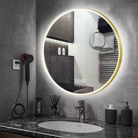 Miroir de salle de bain LED rond de 24 avec éclairage avec capteur infrarouge 6500 K Lumière blanche étanche IP44
