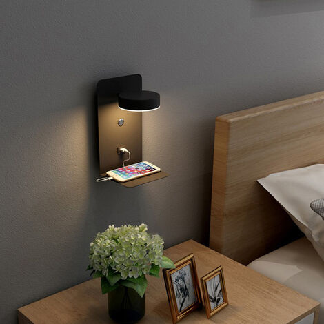 Applique Murale Intérieur LED avec port USB 12W Tricolore Dimmable Lampe  Murale moderne avec interrupteur Lampe