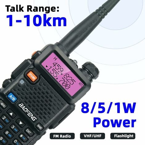 Kit de 2 radios Talkie-walkie BaoFeng UV-5R, bidirectionnelles haute  puissance, 3800 mAh