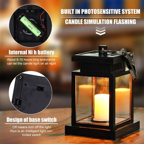 Lanterne style Rétro avec Bougie LED à effet vacillant, Noir ou