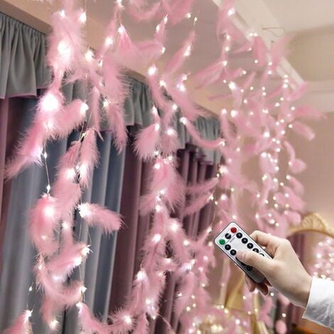 GROOFOO Guirlandes lumineuses en plumes,lumières décoratives à  LED,décoration de rideau suspendu romantique avec télécommande