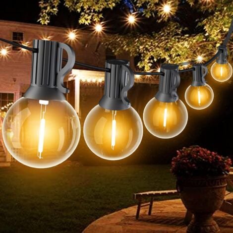 Guirlande Lumineuse Exterieure 18M, Guirlande Guinguette LED avec E12  Plastique 30 Ampoules et 1 Ampoules de Rechange G40 Globe, IP45 étanche  pour Jardin, Maria…